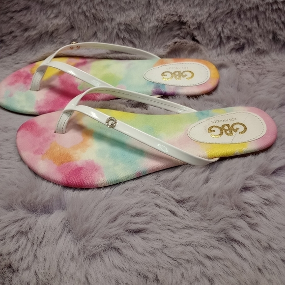 GUESS GBG Los Angeles pastel & white thong style flip flop sandals sz 8 - Picture 3 of 7